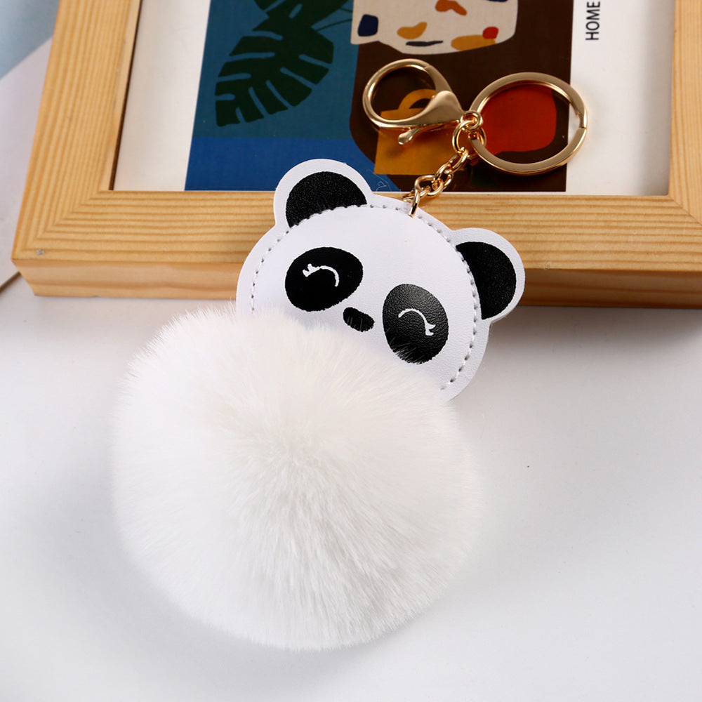 Wholesale Cartoon Panda Fur Ball Alloy Keychain